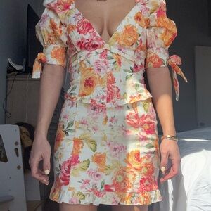 NWT For Love & Lemons Floral Puff Sleeve Dress XS